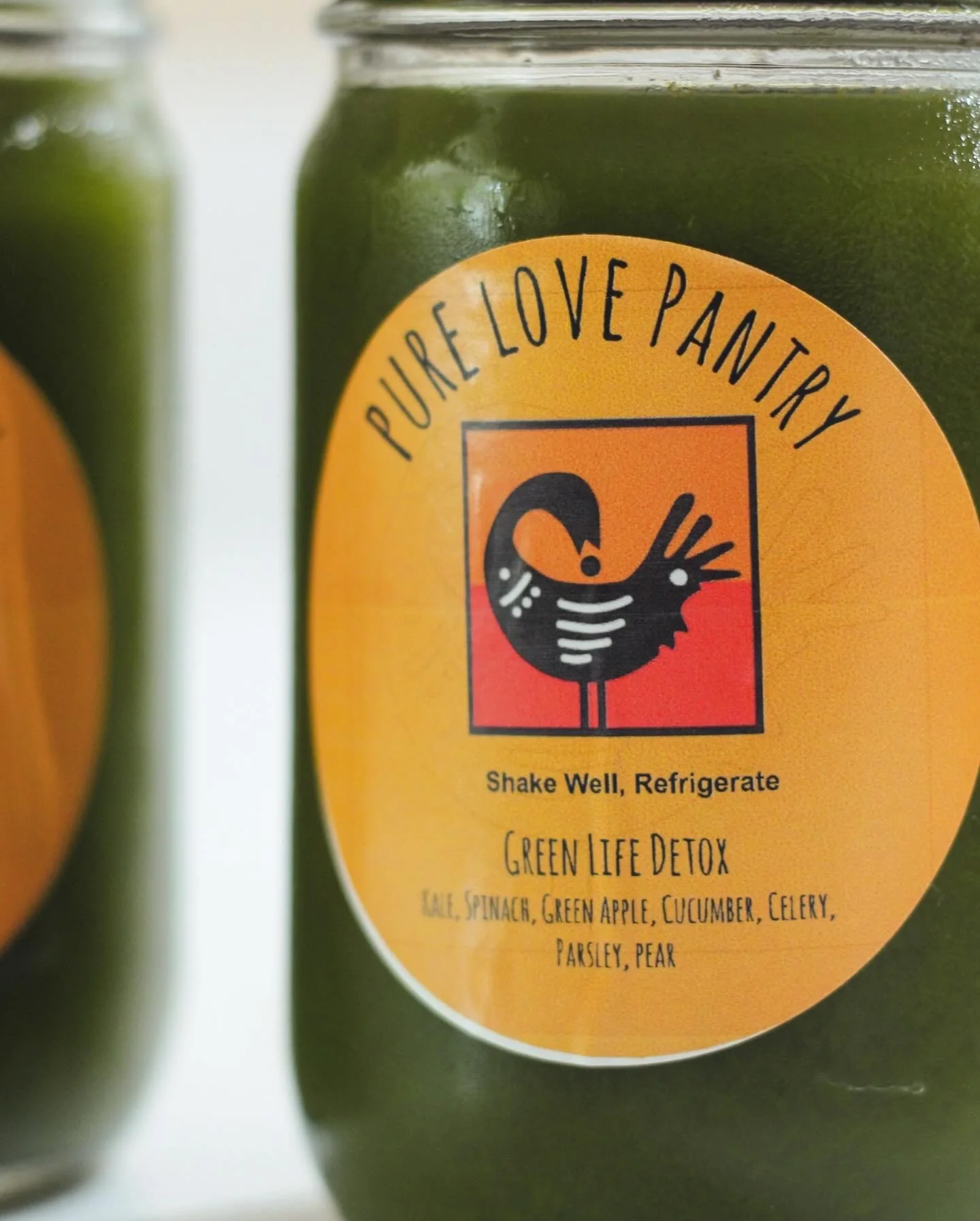 Close-up of Pure Love Pantry Green Life Detox juice